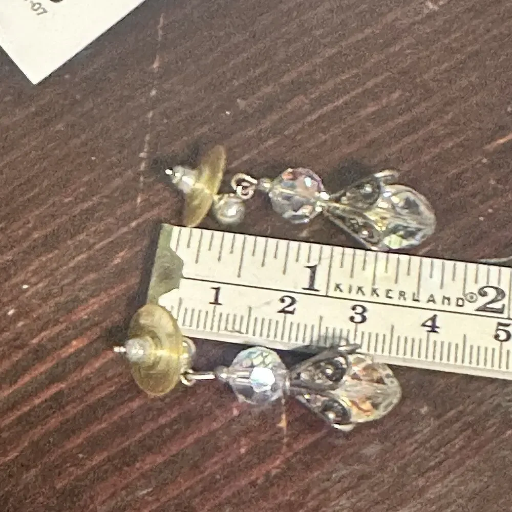 Vintage Faceted Crystal Drop Earrings Iridescent Aurora Borealis Dangle Pierced